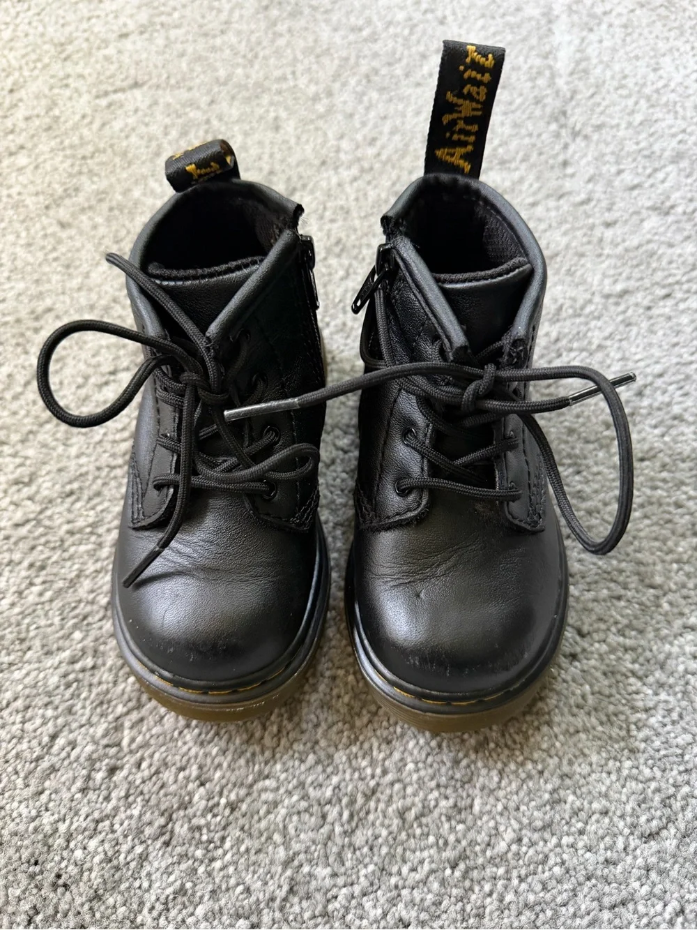 Black Leather Dr. Martens Toddler Boots Size 6 With Side Zipper.